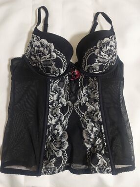 La SENZA Black Bustier with White Floral Lace